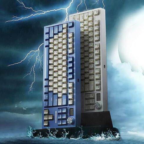 Tri-Mode Bluetooth Wireless hot swappable Mechanical Keyboard with Display and rotatable Control Buttons. 84 Series Keyboard, Full Key plushless, Customized by Macro Lighting Effects.(Blue) in Saudi Arabia