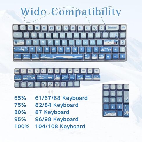 Blue Pudding Keycaps, Dye Sub PBT Keycaps,Custom Keycaps for Mechanical Gaming Keyboard,Shine Through Keycaps,Compatiability for 100%, 95%,80%,75%, 65%, 60% (Snow Mountain) in Saudi Arabia