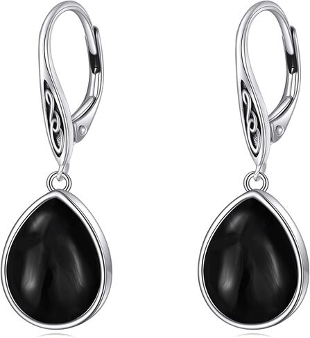 Celtic Knot Earrings 925 Sterling Silver Lapis Lazuli/Moss Agate/Amethyst/Black Onyx Natural Gemstone Dangle Leverback Earrings Jewelry Gift for Women Girls in Saudi Arabia