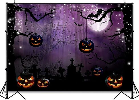avezano زاحف كابوس الغابات هالوين خلفية القرع الخفافيش اكتمال القمر مخيف حزب خلفية سحرية ساحرة شبح موضوع حزب زينة صورة التقطت الصور استوديو كشك الصورة (برتقالي، 7 × 5 قدم) in Kuwait
