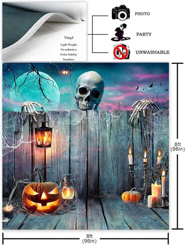 Avezano Halloween خلفية هيكل عظمي اليقطين فانوس خشبي مخيف ليلة حفلة التصوير الفوتوغرافي خلفية شبح عيد الهالوين ديكورات حفلات التقاط الصور خلفية الصورة (10x7ft) in Saudi Arabia