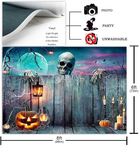 Avezano Halloween خلفية هيكل عظمي اليقطين فانوس خشبي مخيف ليلة حفلة التصوير الفوتوغرافي خلفية شبح عيد الهالوين ديكورات حفلات التقاط الصور خلفية الصورة (10x7ft) in Saudi Arabia