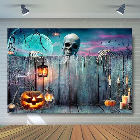 Avezano Halloween خلفية هيكل عظمي اليقطين فانوس خشبي مخيف ليلة حفلة التصوير الفوتوغرافي خلفية شبح عيد الهالوين ديكورات حفلات التقاط الصور خلفية الصورة (10x7ft) in Saudi Arabia