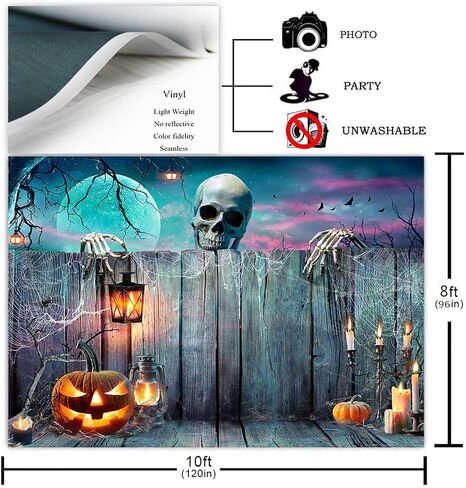 Avezano Halloween خلفية هيكل عظمي اليقطين فانوس خشبي مخيف ليلة حفلة التصوير الفوتوغرافي خلفية شبح عيد الهالوين ديكورات حفلات التقاط الصور خلفية الصورة (10x7ft) in Saudi Arabia