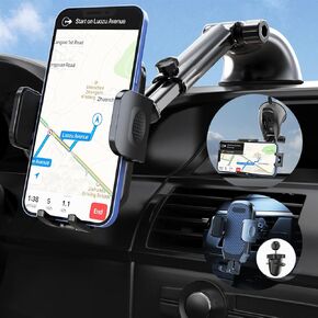 Car Phone Holder Universal Hands Free Suction Phone Holder for Car Dashboard Windshield Vents Car Compatible with iPhone, Samsung, Android and All 4-7" Smartphones
