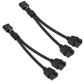 GELRHONR 2PCS USB 2.0 9Pin Female to Dual 9-Pin Male Extension Cable,Motherboard 9-PIN USB2.0 Header Splitter Nylon Braided for Computer Internal Motherboard-Black