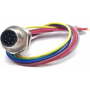 M12 Male Socket A Coded 8Pin Straight Back Mount for Cable 0.2M Solder Waterproof Connector