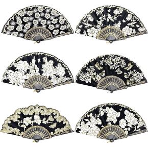 12 Pcs Glitter Floral Pattern For Summer Colorful Folding Fan for Wedding Party Decor/Dancing Hand Fan/table Setting/Wall Decoration (Pink Gold)