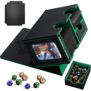 ATPWONZ Card Deck Box for MTG Commander Display,Card Deck Box Fits 200+ Double Sleeved Cards,Magic TCG Trading Card Storage Box with Dice Tray,2 Dividers and 35pt Magnetic Card Holder(Black&Red)