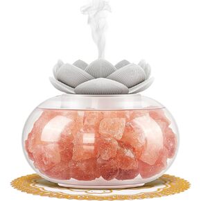 Essential Oil Diffusers Aromatherapy Diffuser: Vyaime Salt Lamp Diffuser for Home Bedroom Office, Pink Crystal Himalayan Cute Lotus Auto Shut-Off 7 Colors LED Night Light - VY1009