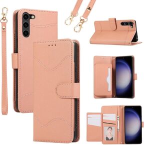 حافظة محفظة لهاتف سامسونج جالاكسي S23 بلس S23+ 5G مع حزام معصم وأشرطة كتف وحامل بطاقات قابل للطي 7+ فتحات بطاقة RFID غطاء هاتف لهاتف S23plus 23S + S 23 23+ SM-S916U 6.6 بوصة بني in Kuwait