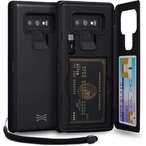 TORU CX PRO Case for Galaxy Note 9, with Card Holder | Slim Protective Cover with Hidden Credit Cards Wallet Flip Slot Compartment Kickstand | Include Mirror, Strap, USB Adapter - Black