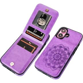 Vaburs for iPhone 16 Wallet Case, Kickstand Case with Credit Card Holder, Embossed Mandala Floral Pattern Premium PU Leather Magnetic Closure Shockproof Protective Flip Cover 6.1" (Green)