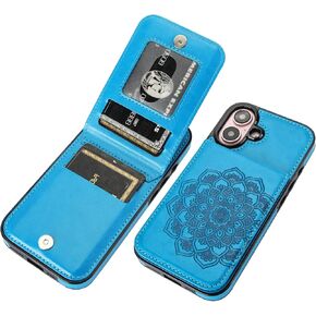 Vaburs for iPhone 16 Wallet Case, Kickstand Case with Credit Card Holder, Embossed Mandala Floral Pattern Premium PU Leather Magnetic Closure Shockproof Protective Flip Cover 6.1" (Green)