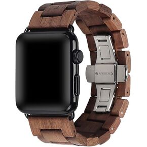 Wooden Watch Band 42mm 44mm 45mm 49mm with Stainless Steel Butterfly Buckle Compatible for iWatch Ultra 2 SE Series 9 8 7 6 5 4 3 2 1(Walnut)