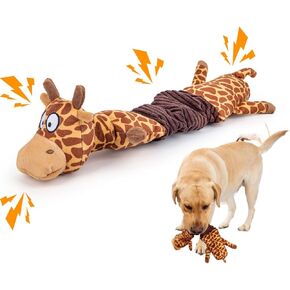 Squeaky Elastic Dog Toy for Boredom, Stuffed Animals Toy with Crinkle Paper, Tough Dog Chew Toy Tug-of-war Toy for Chewers, Interactive Puppy Toy for Small Medium Large Breed (Giraffe)