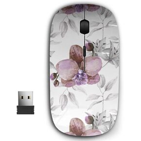 2.4G Ergonomic Portable USB Wireless Mouse for PC, Laptop, Computer, Notebook with Nano Receiver (Watercolor Floral Orchid)