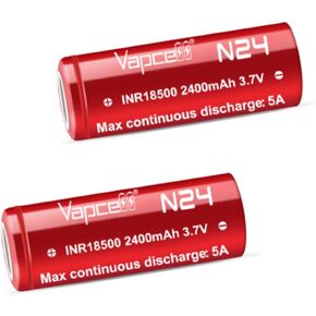 N24 18500 3.7V 2400mah 5A Flat top Rechargeable Batteries (Pack of 2)