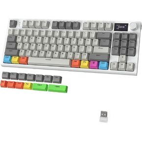 K86 Wireless Mechanical Gaming Keyboard, Hot Swappable TKL RGB Backlit, Programmable TFT Smart Display & Knob, Blue Whale Switch 2.4Ghz/BT/Wired keyboard with PBT Keycap for Gaming/Office - Blue