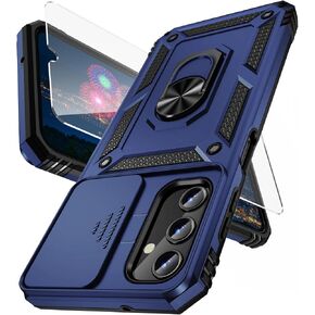 for Samsung Galaxy A35 5G Case with Camera Lens Cover, HD Screen Protector, 10 FT Military Grade Drop Protection, Magnetic Ring Holder Kickstand Protective Phone Case for Galaxy A35 5G, Navy Blue