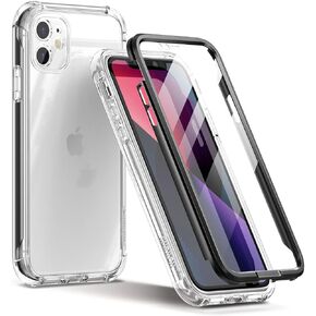 SURITCH Clear Case for iPhone 11 (Only) 6.1-inch, [Built-in Screen Protector] Full Body Protective Shockproof Rugged Bumper Phone Cover for iPhone 11 -(Clear)