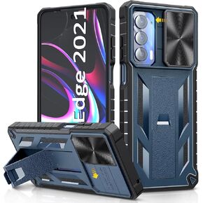 for Motorola Moto Edge 2021 Case | Edge 5G UW Case: Kickstand & Slide Lens Protector Cover - Shockproof Rugged Military Grade Protective Case for Men Women - 6.8 inch Armor Designed - Blue in Kuwait