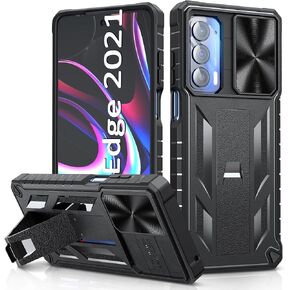 for Motorola Moto Edge 2021 Case | Edge 5G UW Case: Kickstand & Slide Lens Protector Cover - Shockproof Rugged Military Grade Protective Case for Men Women - 6.8 inch Armor Designed - Blue