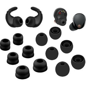 WF-1000XM5 WF-1000XM4 Ear Hooks Double Flange Ear Tips Kit Replacement Anti-Slip Wingtip Eartips Earbuds Cover Compatible with Sony WF-1000XM5 WF-1000XM4 Black L/M/S 7 Pairs