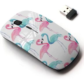 2.4G Wireless Mouse with Cute Pattern Design for All Laptops and Desktops with Nano Receiver - Watercolor Exotic Flamingo