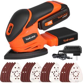 Yunirvana 360° Rotatable Detail Sander: 1.6 Amp Motor, 12,000 OPM, Detachable Dust Box & Rubber Handle for Control and Comfort, Includes 10 Sandpapers, Boosts Efficiency with Versatility and Power