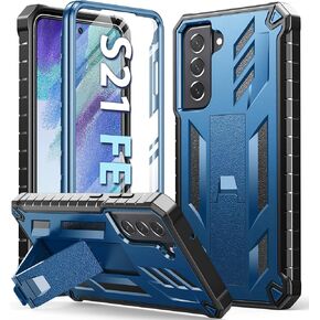for Samsung Galaxy S21-FE Protective Case: Dual-Layer Military Grade Drop Proof Full Protection Cover with Kickstand | Durable Rugged Shockproof TPU Matte Textured Tough Phone Bumper Shell (Black)