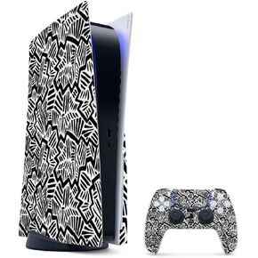 MightySkins Carbon Fiber Gaming Skin for PS5 / PlayStation 5 Bundle - Acid Trippy | Durable Textured Carbon Fiber Finish | Easy to Apply and Change Style | Made in The USA