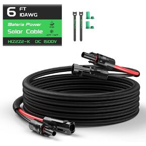 30FT Twin Wire Solar Panel Extension Cable, 10 Gauge PV Wire with IP68 Female & Male Waterproof Connectors, Flame Retardant Protective Sleeving and Dust Caps for Home, RV, Photovoltaic Systems