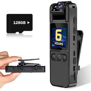 Body Camera with Audio and Video Recording, 6 Hours HD 1080P Body Cam with 180° Rotating Lens, Spring Backclip, Night Vision, Wearable Recorder for Personal Civilians in Saudi Arabia