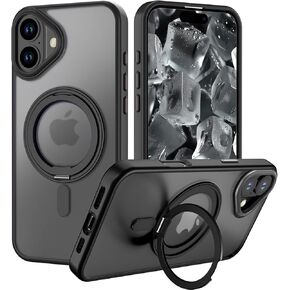 حافظة هاتف مغناطيسية لهاتف iPhone 16 Pro، [متوافقة مع MagSafe] حافظة هاتف واقية رفيعة مقاومة للصدمات مدمجة بحامل حلقي قابل للدوران 360 درجة لهاتف iPhone 16 Pro، شفافة