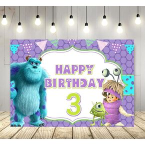 خلفية بيربل مونستر إنك لمستلزمات حفلات أعياد الميلاد الثالثة مقاس 5 × 3 أقدام مونستر إنك بوو موضوع لافتة استحمام الطفل لتزيين طاولة الكيك وحفلات أعياد الميلاد in Kuwait