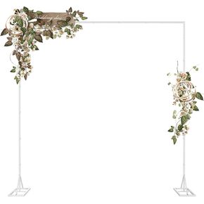MOOACE Wedding Arch Backdrop Stand 8.2FT, Metal Balloon Backdrop Stand, Adjustable Square Backdrop Frame for Birthday Party, Baby Shower, Ceremony Decorations, White