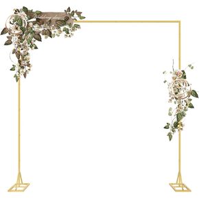 MOOACE Wedding Arch Backdrop Stand 8.2FT, Metal Balloon Backdrop Stand, Adjustable Square Backdrop Frame for Birthday Party, Baby Shower, Ceremony Decorations, White