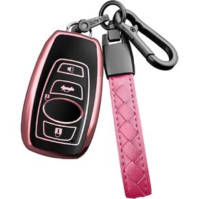 Autophone متوافق مع غطاء Subaru Key Fob مع سلسلة مفاتيح جلدية ناعمة من مادة TPU حماية 360 درجة لمفتاح Forester CrossTrek Outback WRX Ascent BRZ Impreza Legacy Smart Key (وردي) in Kuwait