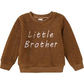 CARETOO Toddler Baby Boys Sweatshirt Crewneck Pullover Top Lambswool Solid Color Embroider Kids Coat Warm Fall Winter Clothes