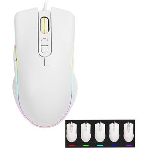 Gaming Mouse,RGB Wired Optical Gamer Mouse & 5 Backlit Modes,1200-1800-2400-3600DPI Ergonomic Computer Mouse Gaming for Windows/PC/Mac/Laptop Gamer- Mercury White