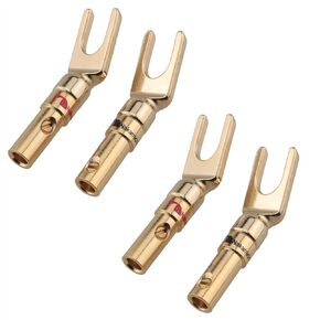 4PCS Gold Plated Speaker Spade Connectors Y Plug Spade Connectors Y Plugs Speaker Wire Connector Screw Locking Banana Plug for Speakers DIY Home Theater Audio/Video Receiver, 2 black and 2 red