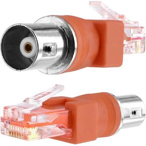 BNC to RJ45 Converter Adapter, 2 Pack BNC Female to RJ45 Male Ethernet Adapter Coaxial Coupler Coax Straight Connector - Orange