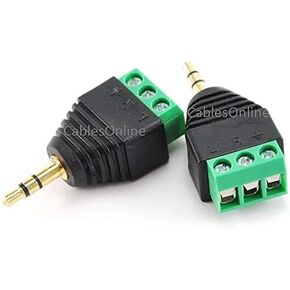 CablesOnline 3.5mm (1/8in) Stereo Male Plug to AV 3-Screw Terminal Block Balum Connector, (2-Pack)(PL-CN13-2)