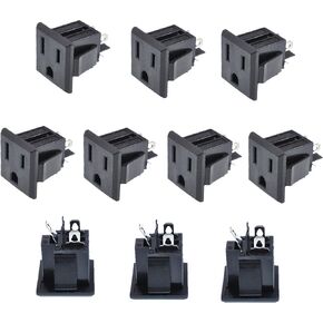 Oiyagai 10Pcs Black US 3 Pins Power Socket Plug Panel Screw Mount Type Female Connectors Adapter