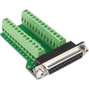 D-sub DB25 - M2 Female Port Breakout Board Connector 25 Pin 2-Row Solderless PCB Board Terminal Block Adapter with Thumb Screws