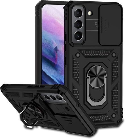 Hitaoyou Samsung Galaxy S22 Case with Lens Protection, Galaxy S22 5G Case with Camera Cover & Kickstand Military Grade Shockproof Heavy Duty Protective with Magnetic Car Mount Holder, S22 Black case in Saudi Arabia