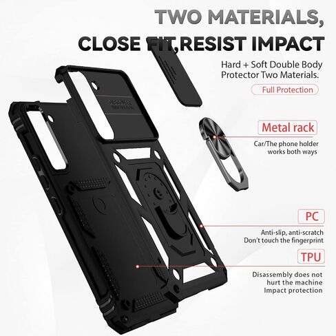 Hitaoyou Samsung Galaxy S22 Case with Lens Protection, Galaxy S22 5G Case with Camera Cover & Kickstand Military Grade Shockproof Heavy Duty Protective with Magnetic Car Mount Holder, S22 Black case in Saudi Arabia