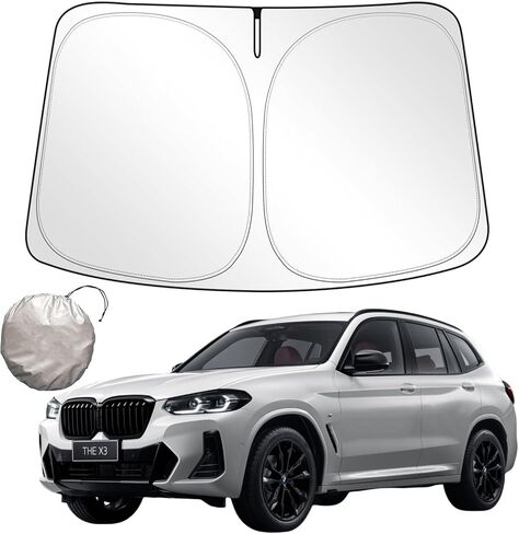 2024 Newest Windshield Sun Shade for Tesla Model Y/3, Improved UV Protection Fabric, Metal Frame, Custom-Size Foldable Sunshades for Front Windows, Car Accessories for Tesla Model Y/3 2016-2024 in Saudi Arabia