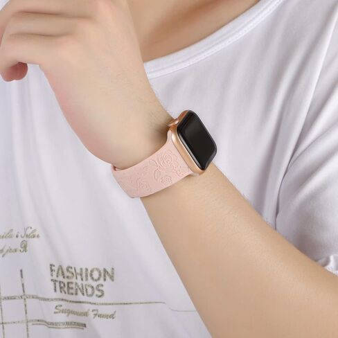 Flower Engraved Bands Compatible with Apple Watch Band 41mm 40mm 38mm 44mm 42mm 45mm 49mm, Cute Women Floral Soft Silicone Sport Replacement Strap for iWatch Ultra 2 Series 9 SE 8 7 6 5 4 3 2 1 in Saudi Arabia